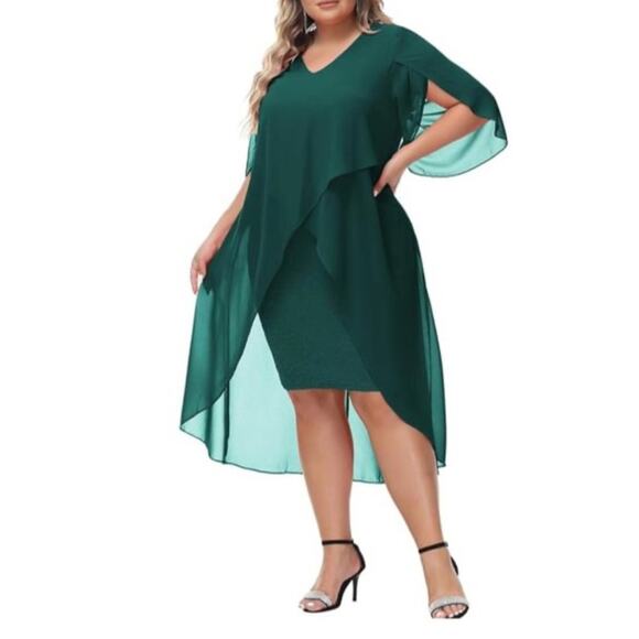 Hanna Nikole Plus Dress sz 16W Evening Cocktail Chiffon Hunter Green NEW #H423 - Picture 1 of 12
